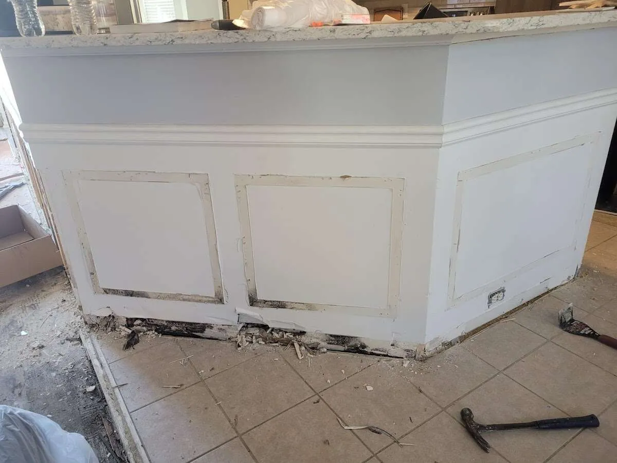 Water damage and mold on kitchen during Storm Damage Restoration in Franklin Town